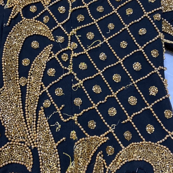 Vintage 70s 80s Beaded Sequin Gold Disco Maxi Cocktail Dress Pageant Gown - Picture 15 of 16